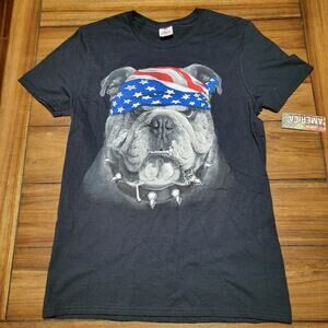 Spirit Of America Black Unisex Tee Bandana Bulldog - Size Medium NWT